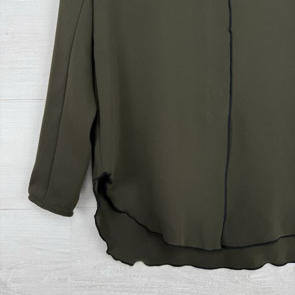 Aritzia Babaton Rena Top Popover Blouse Size XS Olive Green Long Sleeves Preppy - Picture 3 of 15